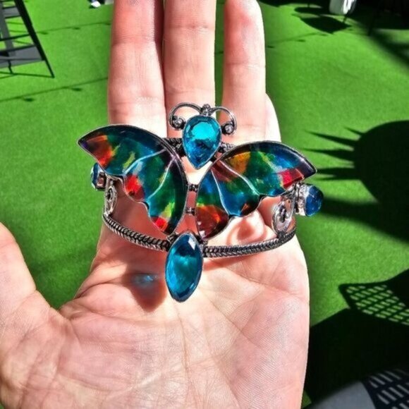 Hand Crafted Jewelry - Dichroic Glass ✦ Topaz Butterfly Cuff ✦ S925 Sterling Silver Bracelet NWT